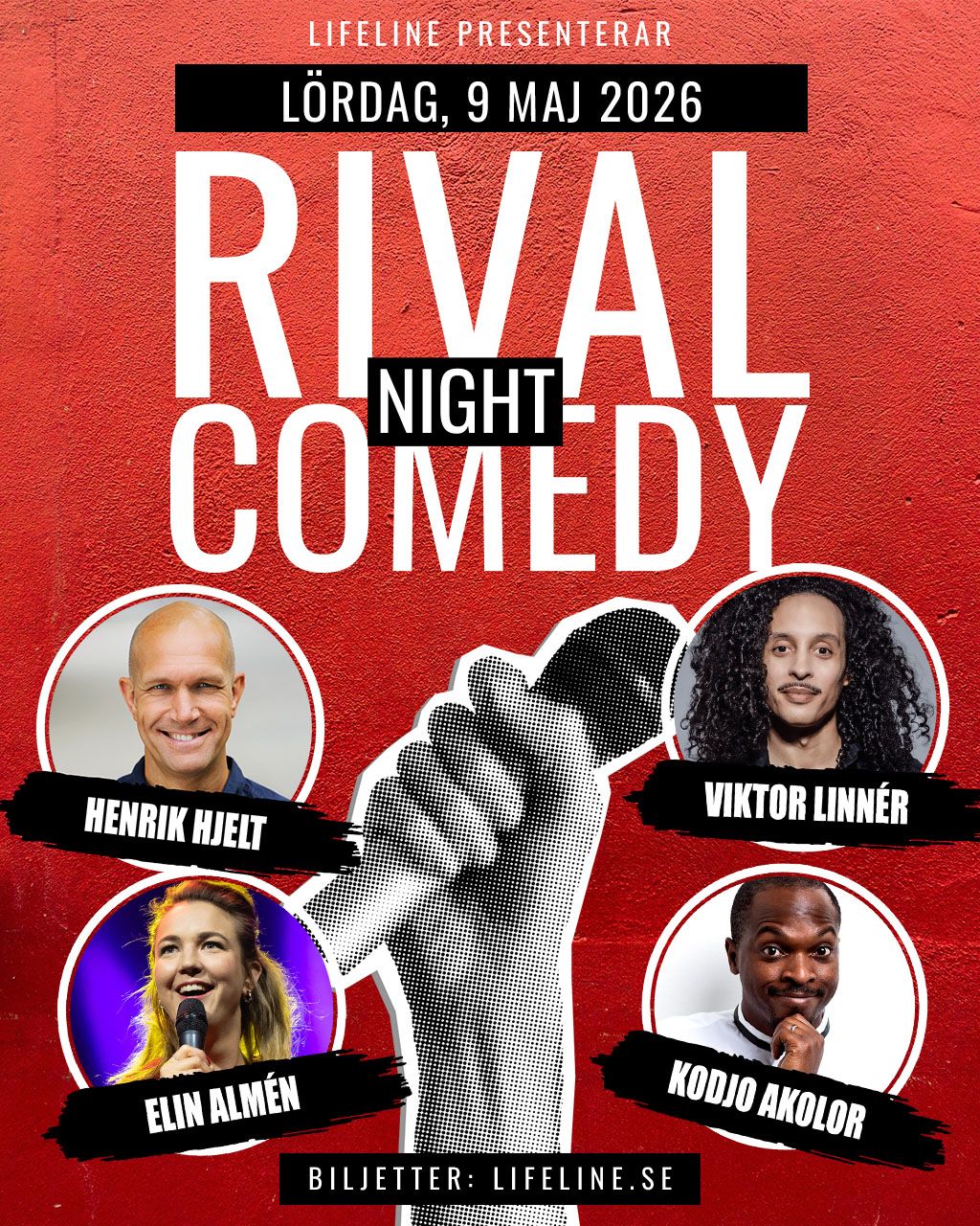 Rival Comedy Night - 9 maj - Henrik Hjelt, Victor Linnér, Elin Armén & Kodjo Akolor 